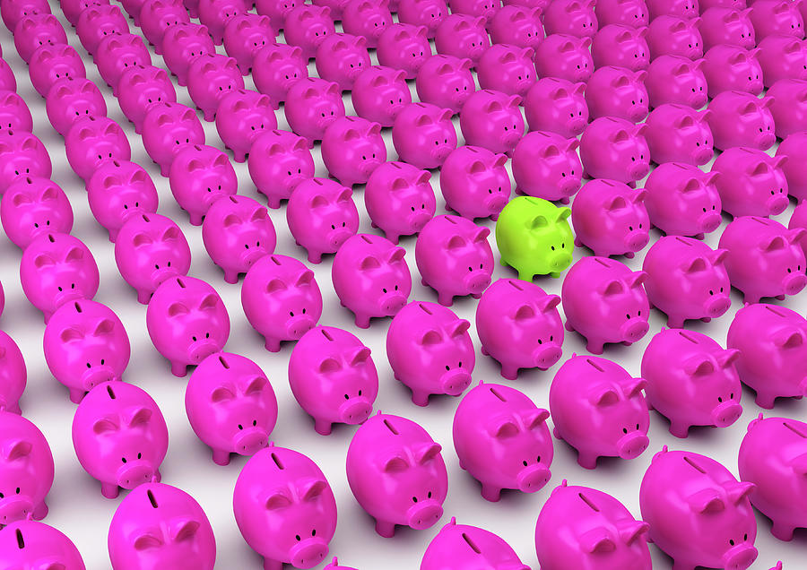 Rows Of Pink Piggy Banks With One Green #2 Photograph by Ikon Ikon Images