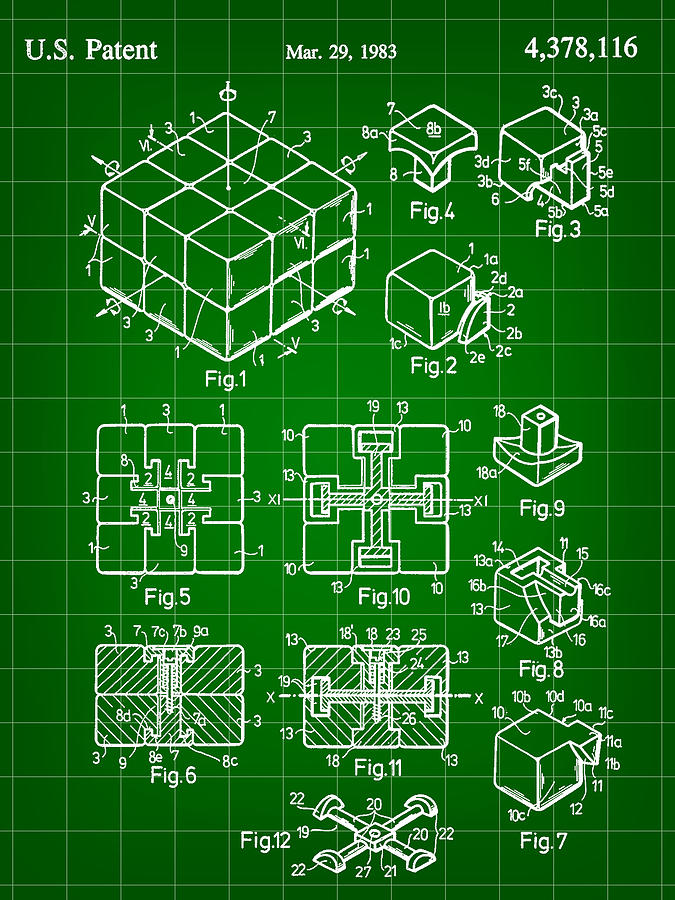 Rubiks Cube Patent 1983 - Green Digital Art by Stephen Younts