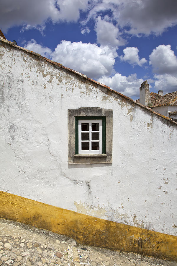 Rustic Green Window against a Whitewashed Wall with a Yellow Border Photograph by David Letts