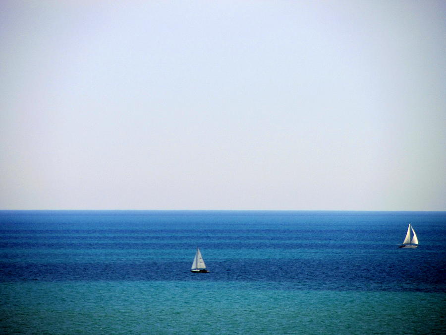 2 Sailboats in the distance Photograph by Anita Burgermeister