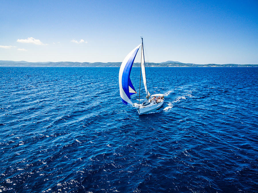 Sailing with sailboat, view from drone #2 Photograph by Mbbirdy