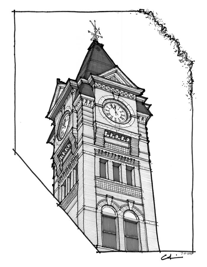 Samford Hall Clock Tower #2 Drawing by Calvin Durham