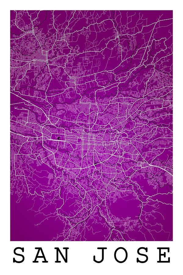 San Jose Digital Art - San Jose Street Map - San Jose Costa Rica Road Map Art on Colore #2 by Jurq Studio