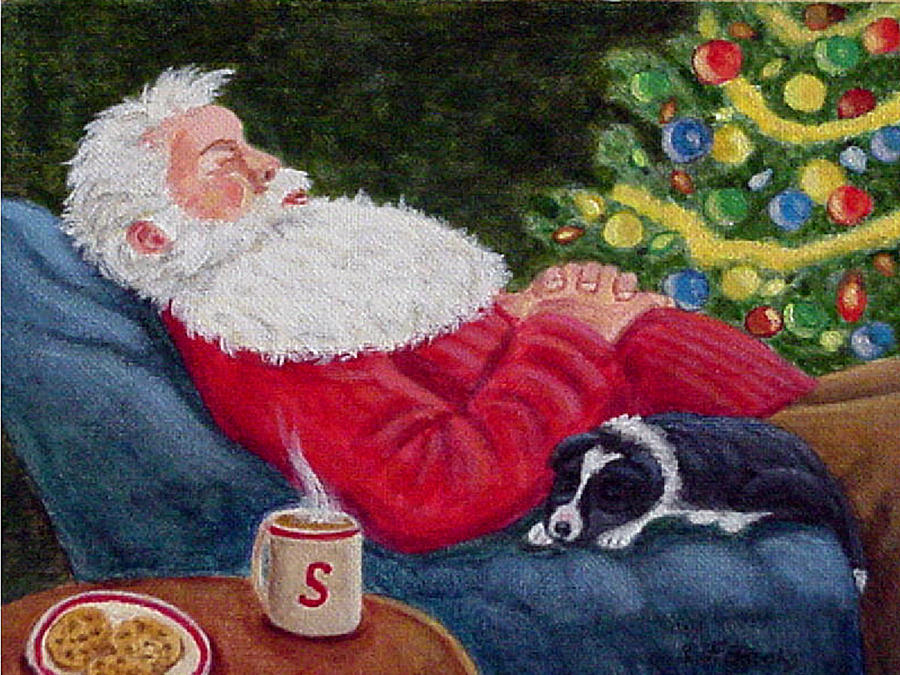 Christmas Painting - Santa and Breagh #2 by Fran Brooks
