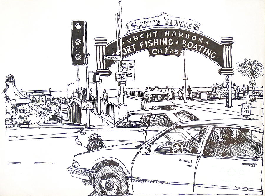 Santa Monica Pier Entrance Drawing by Robert Birkenes Fine Art America