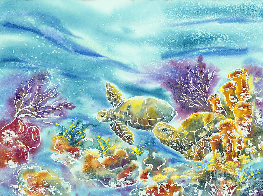 Sea Turtles Painting - Sea Turtles #2 by Sharalyn Edgeberg