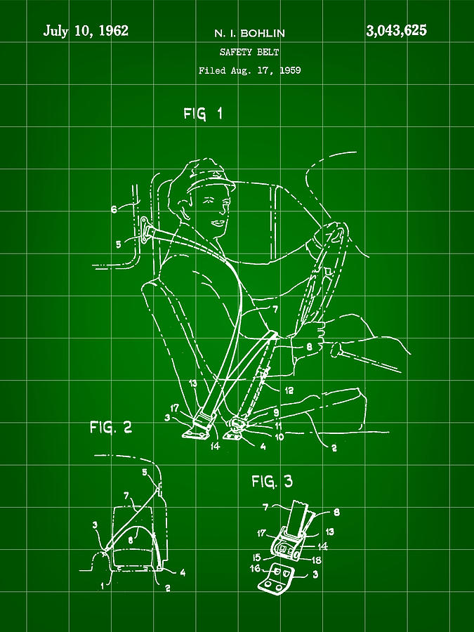 Seat Belt Patent 1959 - Green Digital Art by Stephen Younts
