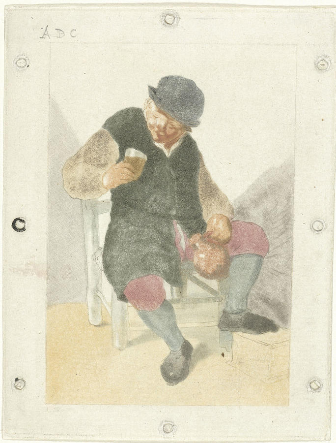 Jar Drawing - Seated Farmer With Pitcher, Cornelis Ploos Van Amstel #2 by Cornelis Ploos Van Amstel And Adriaen Van Ostade