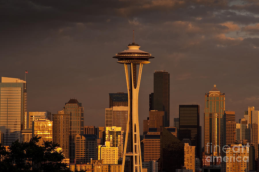 Seattle Skyline with Space Needle and stormy weather #2 Photograph by Jim Corwin