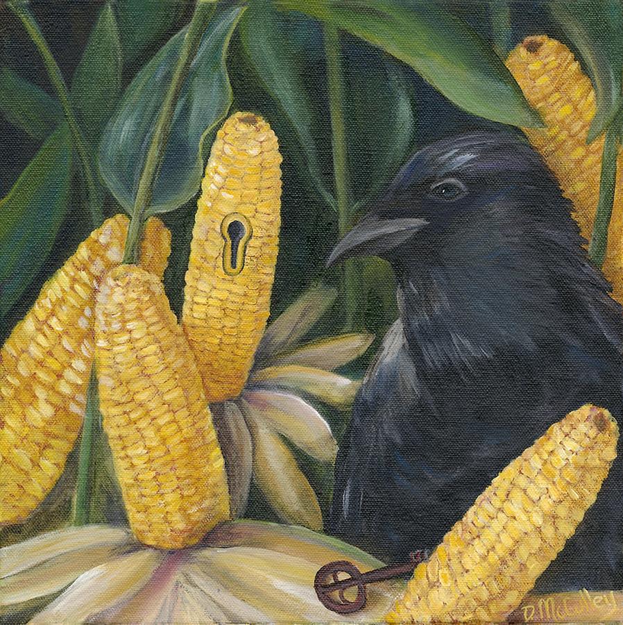 Secrets Of The Garden- CROW Painting by Debbie McCulley