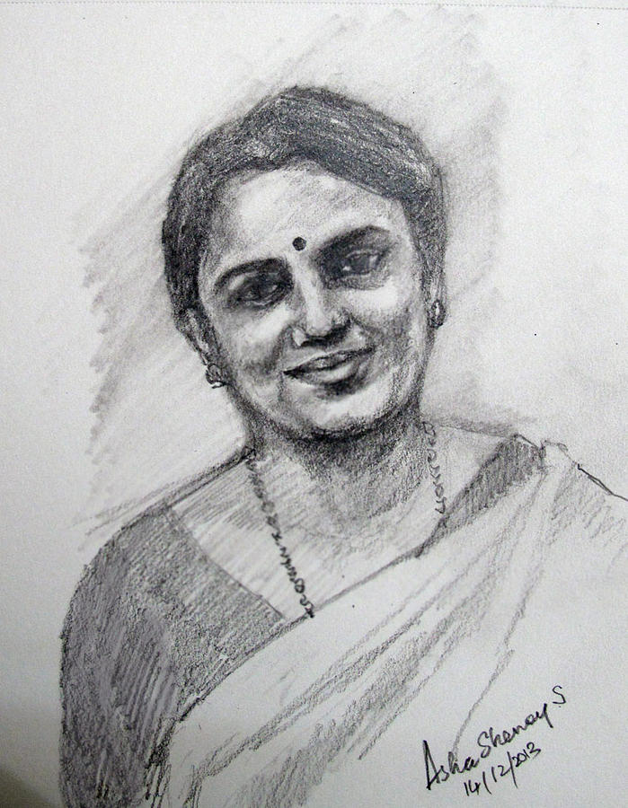 Self-portrait #2 Drawing by Asha Sudhaker Shenoy