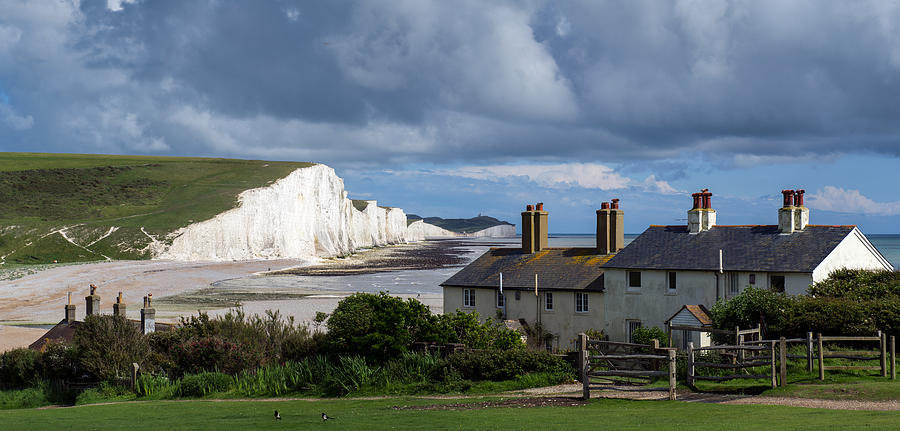 Seven Sisters Photograph - Seven Sisters cliffs and coastguard cottages #2 by Gary Eason