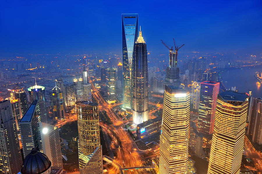 Shanghai aerial at dusk #2 Photograph by Songquan Deng