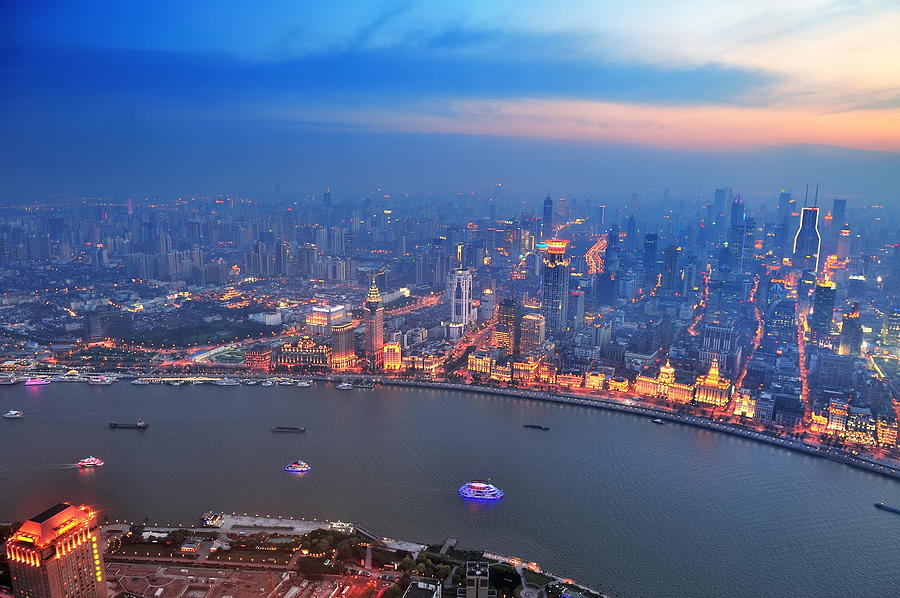 Shanghai aerial at sunset #2 Photograph by Songquan Deng