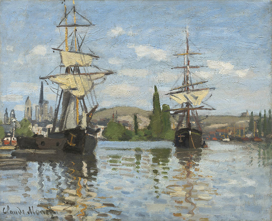 Monet Painting - Ships Riding On The Seine At Rouen by Claude Monet Monet Painting - Ships Riding On The Seine At Rouen by Claude Monet