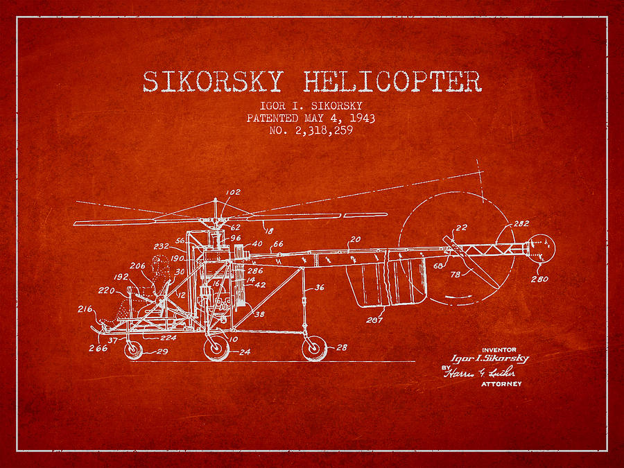 Vintage Digital Art - Sikorsky Helicopter patent Drawing from 1943 #1 by Aged Pixel