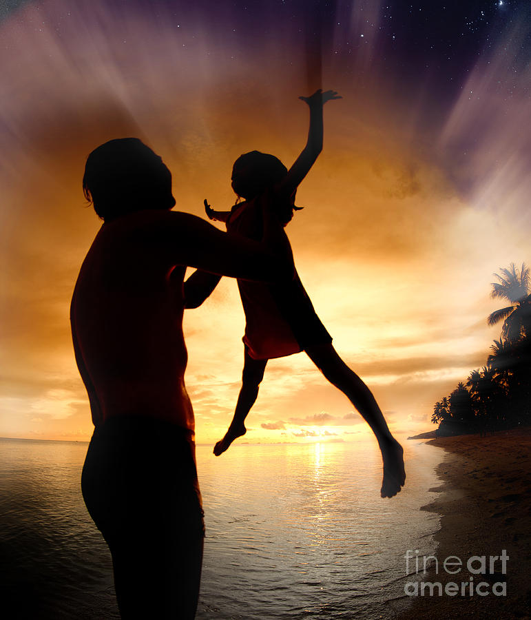 Silhouette Family Of Child Hold On Father Hand #2 Photograph by Anek Suwannaphoom
