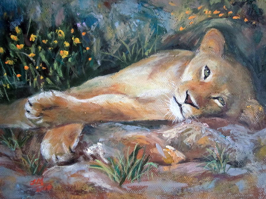 Sleep Lion Painting by Jieming Wang