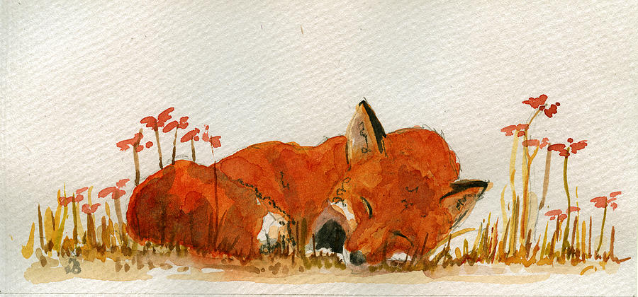 Wildlife Painting - Sleeping red fox #2 by Juan  Bosco