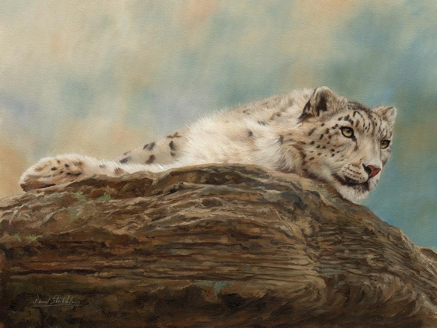 Snow Leopard #3 Painting by David Stribbling