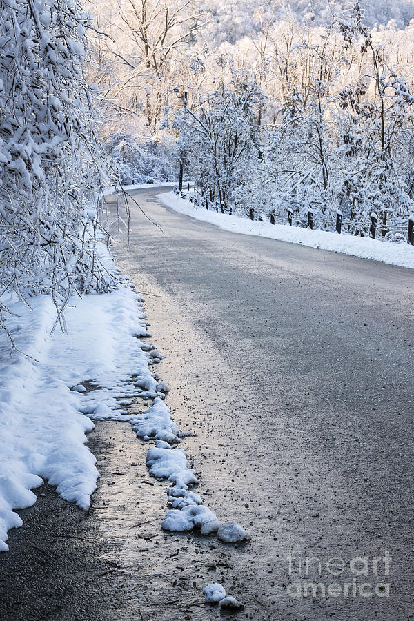 Snow on winter road 1 Photograph by Elena Elisseeva