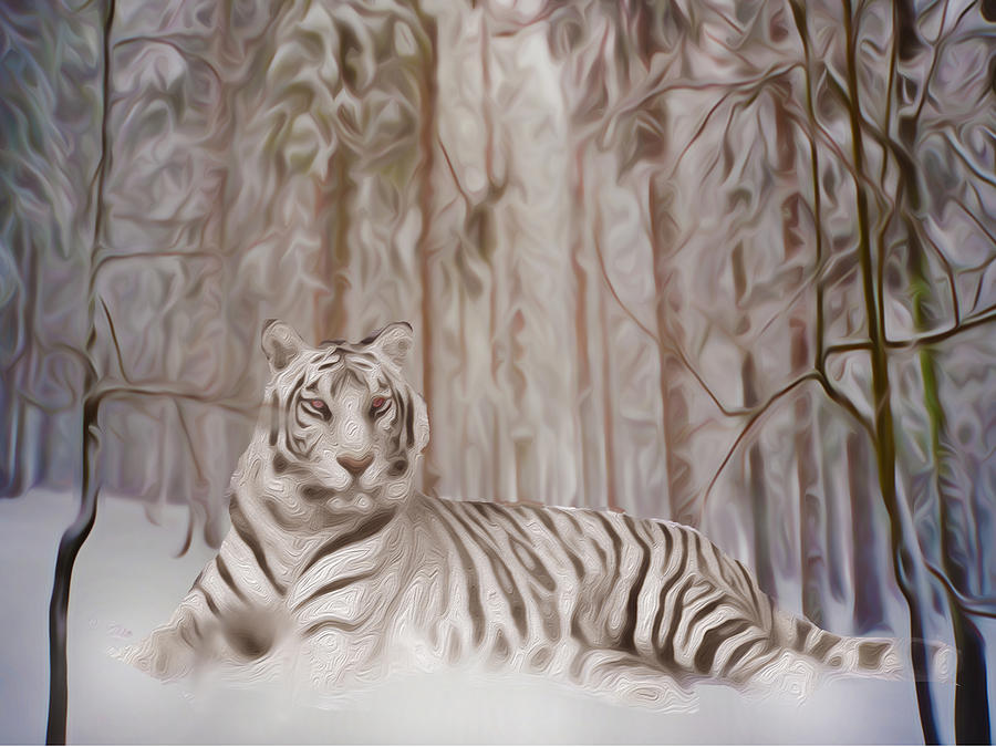 Snow Tiger Painting by Michael Pittas