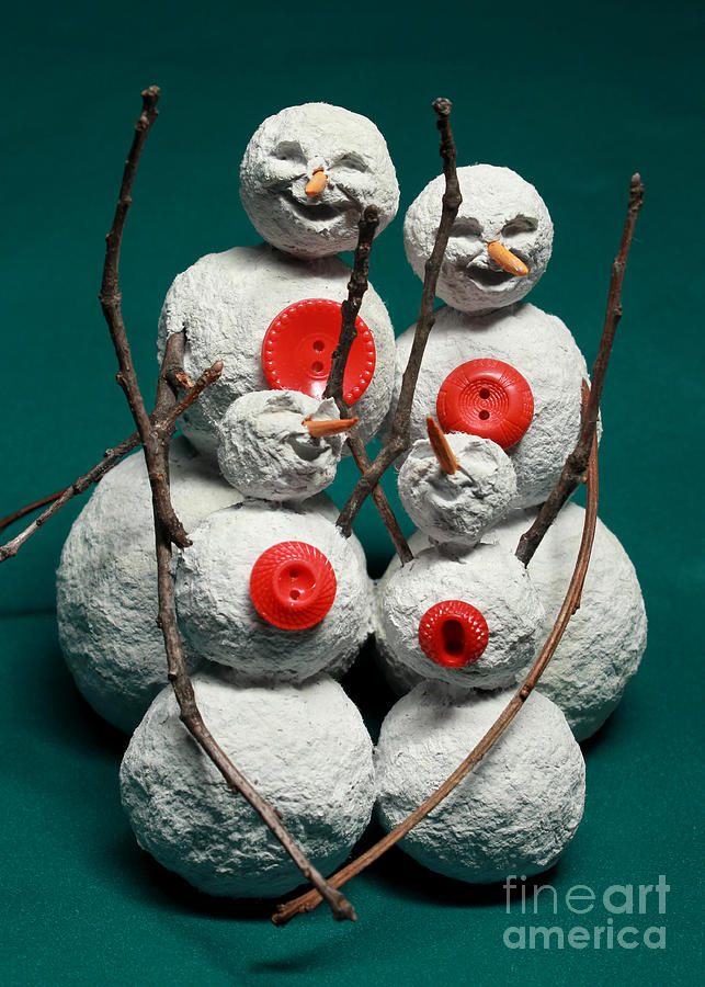 Snowman Family Christmas Card Mixed Media