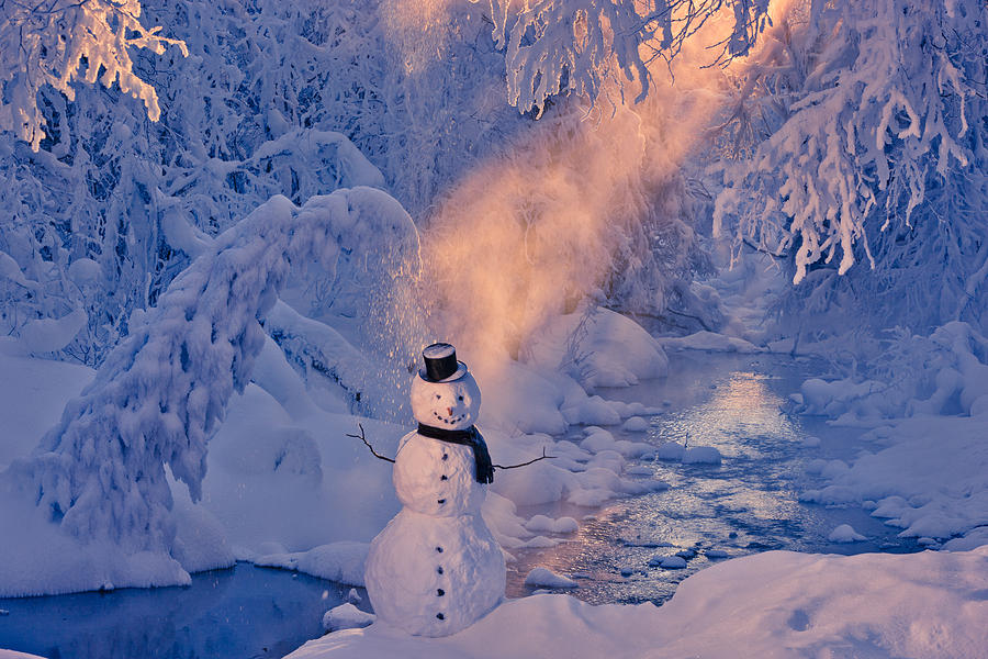 Anchorage Photograph - Snowman Standing Next To A Stream #2 by Kevin Smith