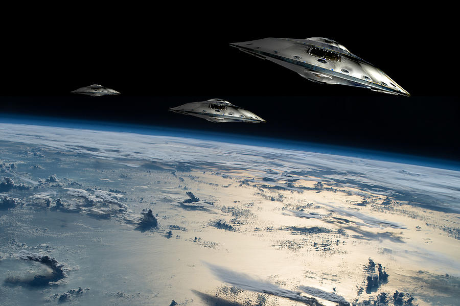 Spaceships In Orbit Over Earth #2 Photograph by Marc Ward