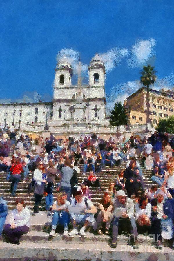 Spanish steps at Piazza di Spagna #5 Painting by George Atsametakis
