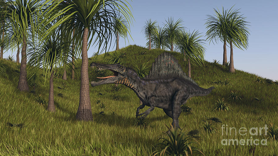 Spinosaurus Hunting In An Open Field Digital Art