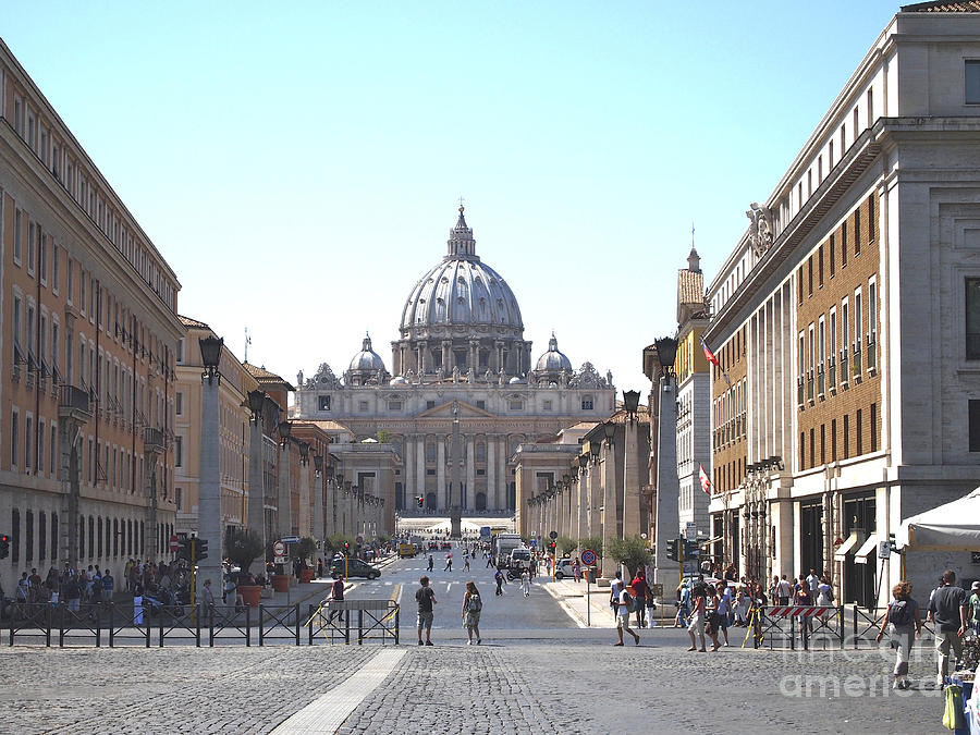 Landmark Photograph - St Peter Basilica viewed from Via della Conciliazione. Rome #2 by Bernard Jaubert