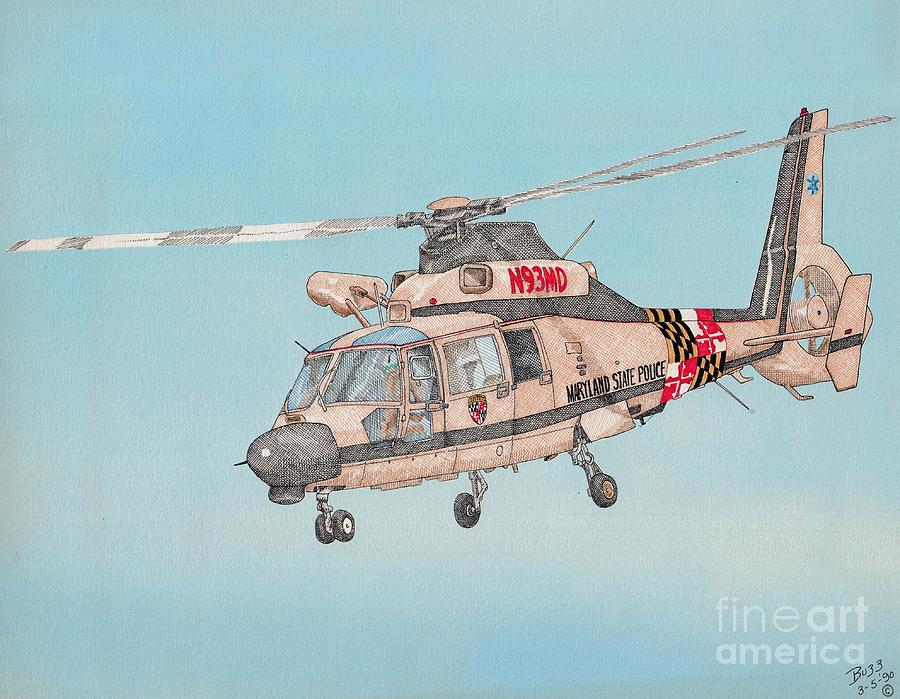 Helicopter Drawing - State Police Helicopter #2 by Calvert Koerber