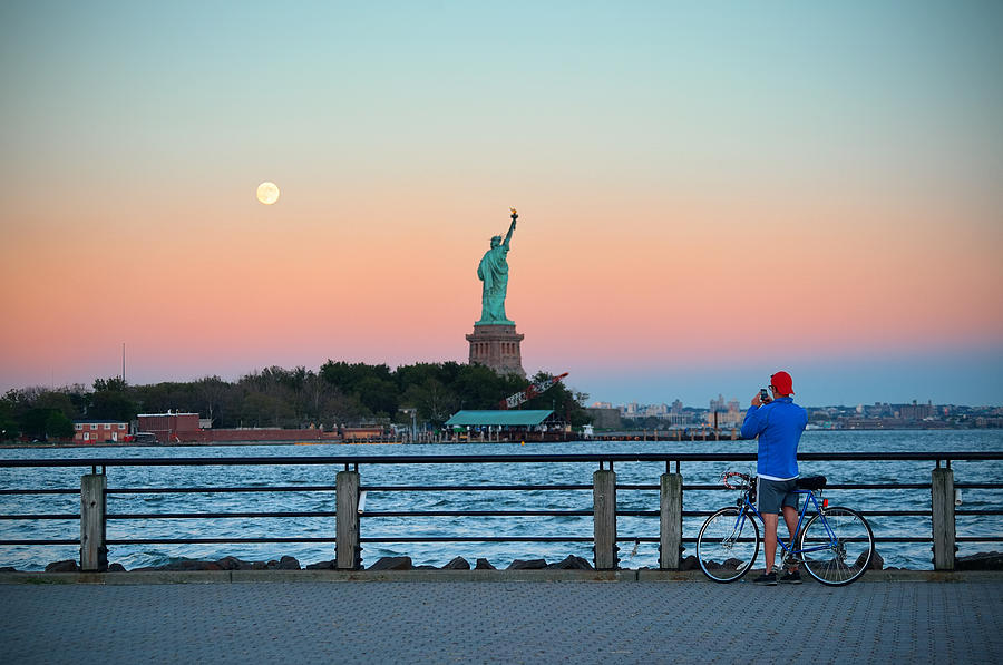 Statue Of Liberty And Moon Photograph