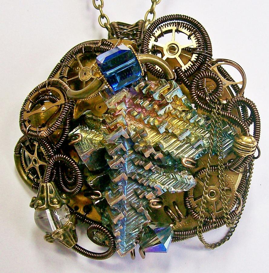 Steampunk and Swarovski Crystal Pendant in Bronze by Heather Jordan Fine Art America