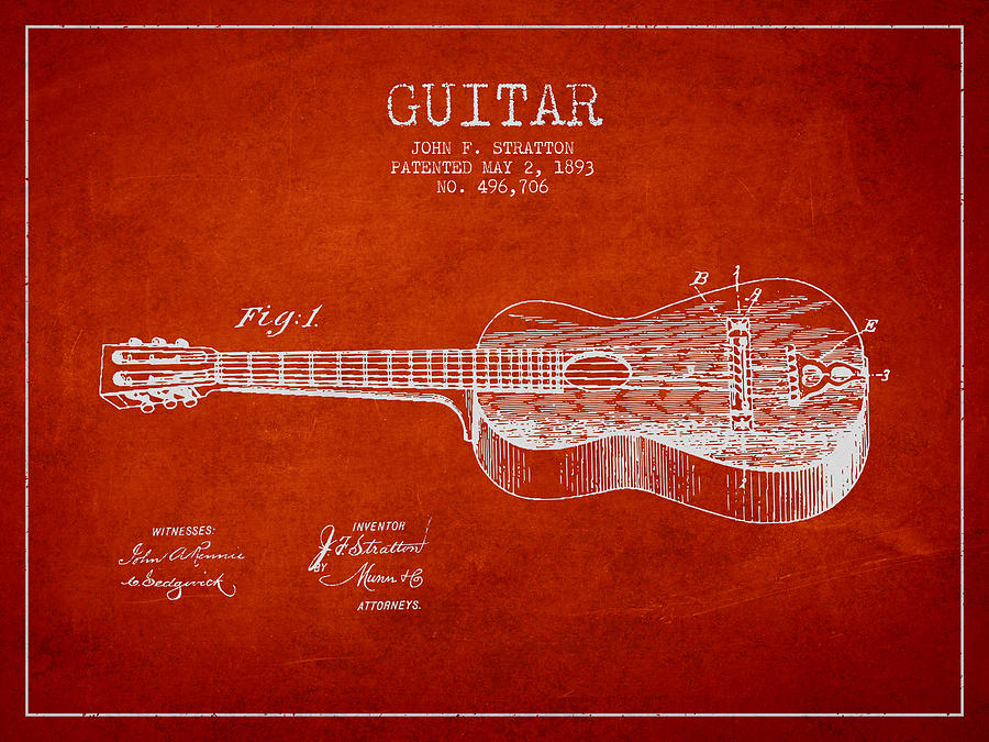 Music Digital Art - Stratton guitar patent Drawing from 1893 #5 by Aged Pixel