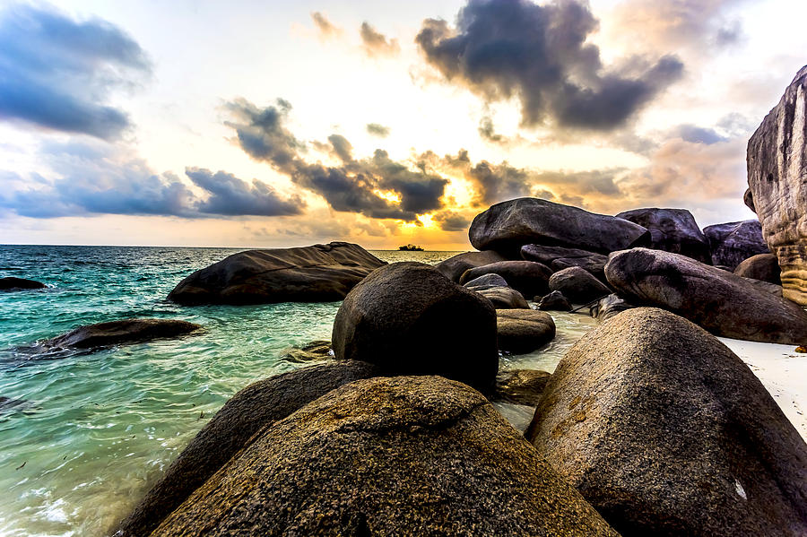 Nature Photograph - Sun Sand Sea and Rocks #1 by Jijo George