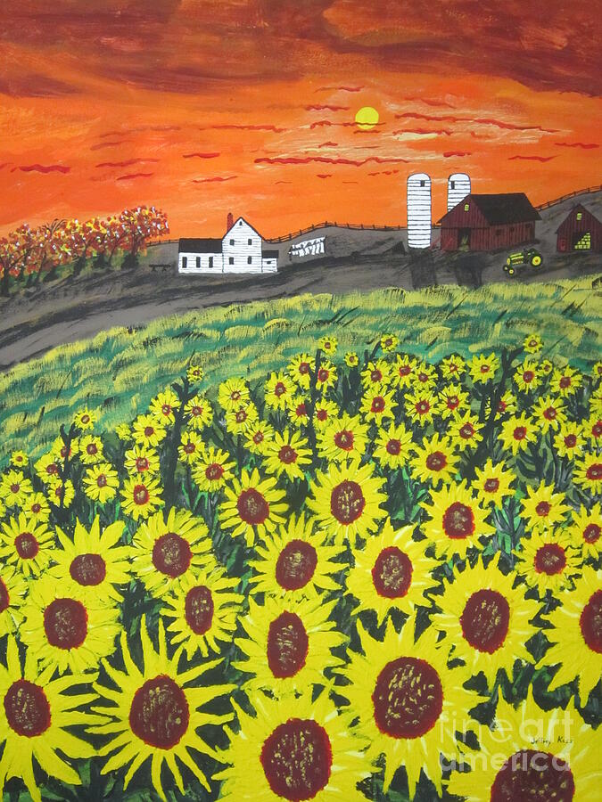 2nd Most viewed painting  Beautiful Sunflower  Farm Painting Painting by Jeffrey Koss