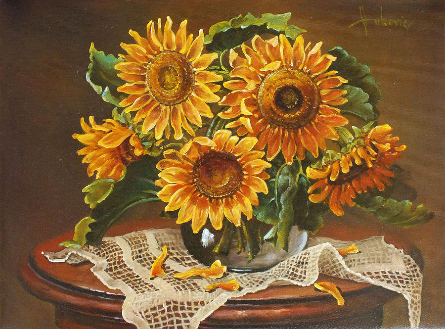 Still Life Painting - Sunflowers by Dusan Vukovic