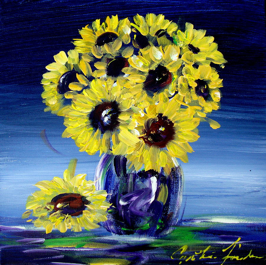 Sunflowers In Vase Painting by Cynthia Hudson