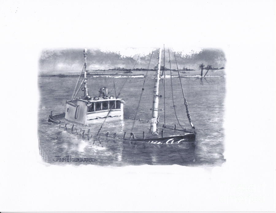 Sunken Boat Drawing by Jim Hubbard