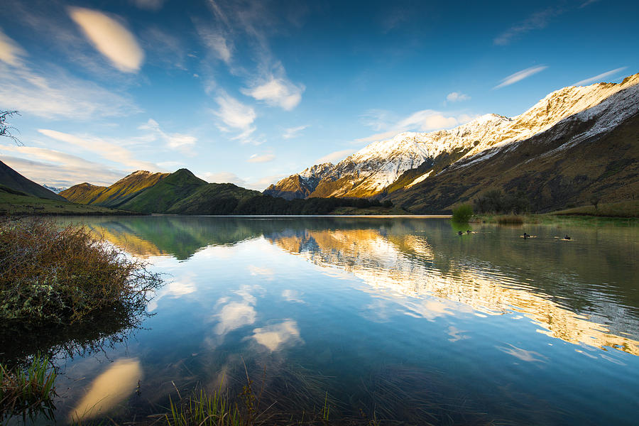 Sunrise and Reflection View of Moke Lake near Queenstown New Zea ...