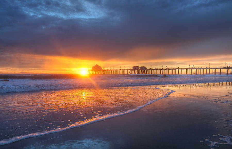 Sunset at Huntington Beach Pier #2 Photograph by Cliff Wassmann