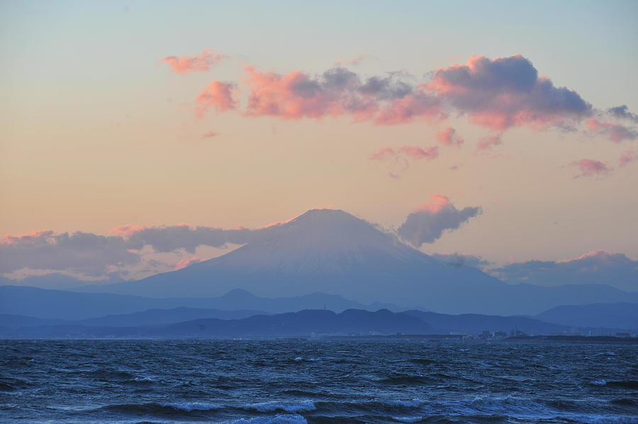 Sunset Mt.fuji Viewed From Beach #2 Photograph by Taro Hama @ E-kamakura