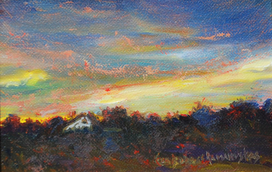 Sunset Painting - Sunset on the farm #2 by Eva Ramanuskas