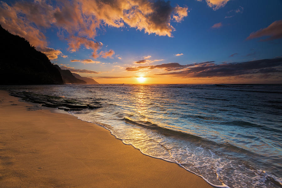 Sunset Over The Na Pali Coast From Ke'e Photograph by Russ Bishop ...