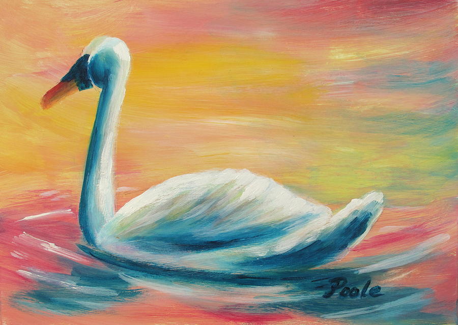 Swan at Sunset Painting by Pamela Poole