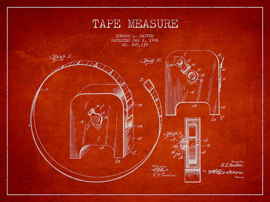 Tape Measure Patent Drawing From 1906 Digital Art