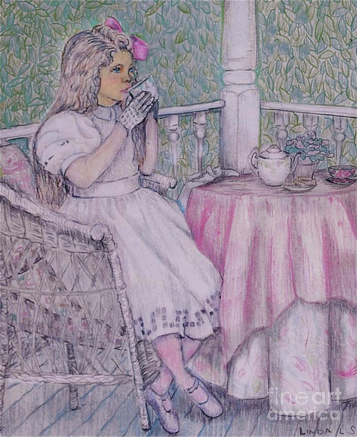 Tea Time for Alexis Drawing by Linda Simon