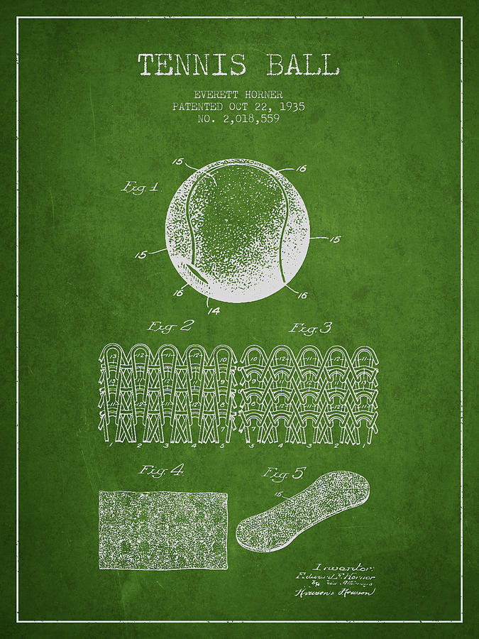 Tennis Digital Art - Tennnis Ball Patent Drawing from 1935 #3 by Aged Pixel